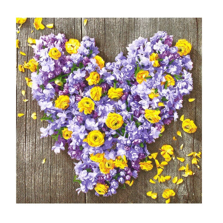 Tovaglioli per decoupage - Fiori nella forma di cuore - 1 pezzo