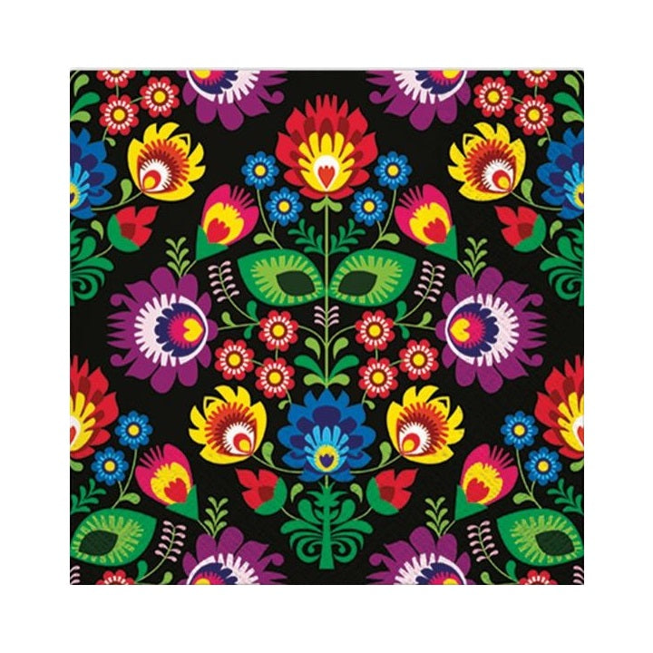 Tovaglioli per decoupage - Folky Style Black - 1 art