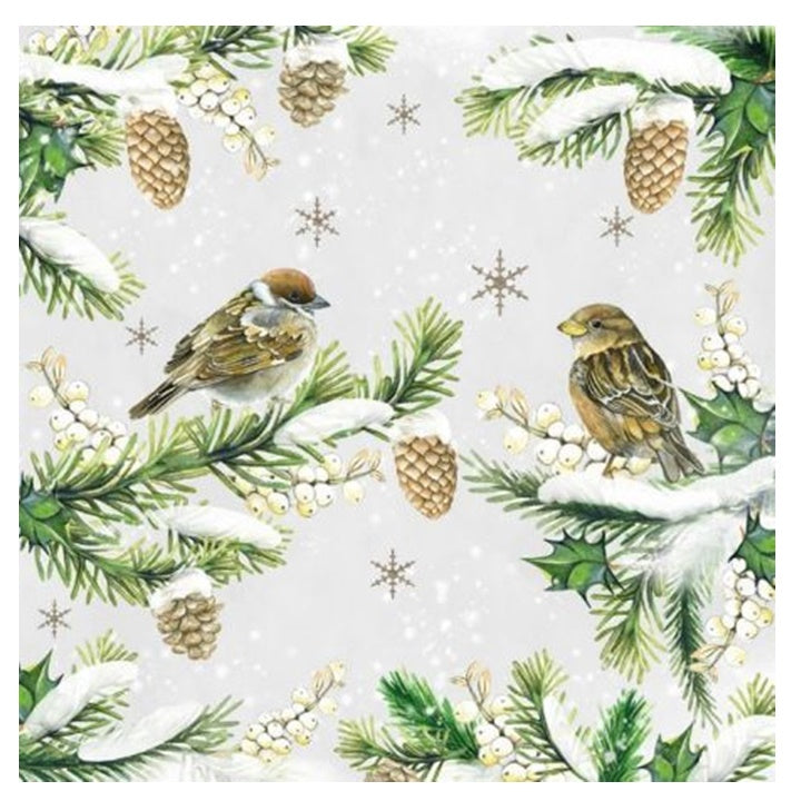 Tovaglioli per DECOUPAGE - Sparrows in Snow- 1 pezzo