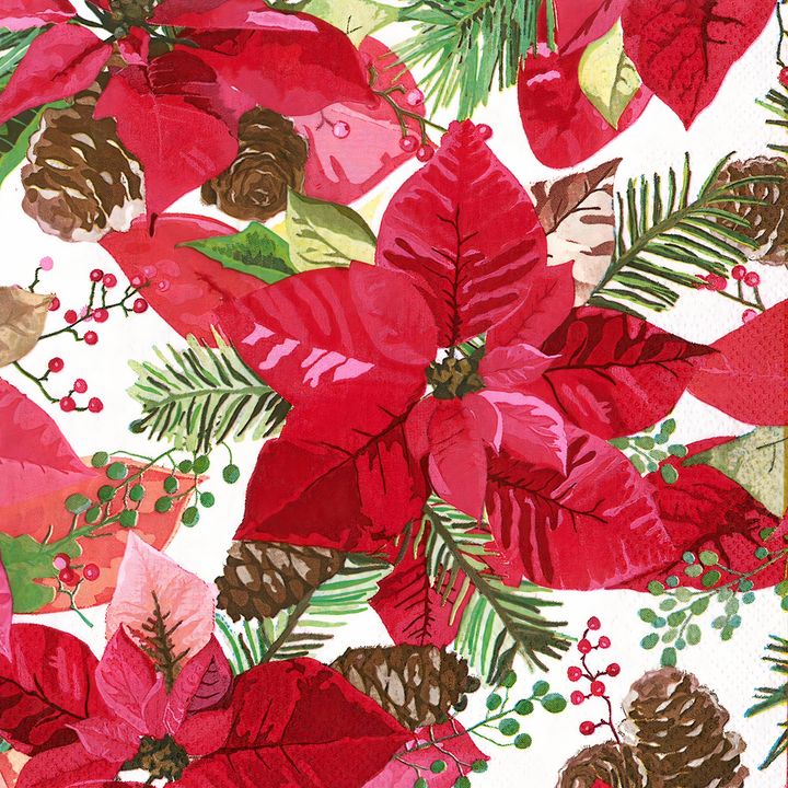 Tovaglioli per decoupage Stella di Natale e pigne - 1 pz