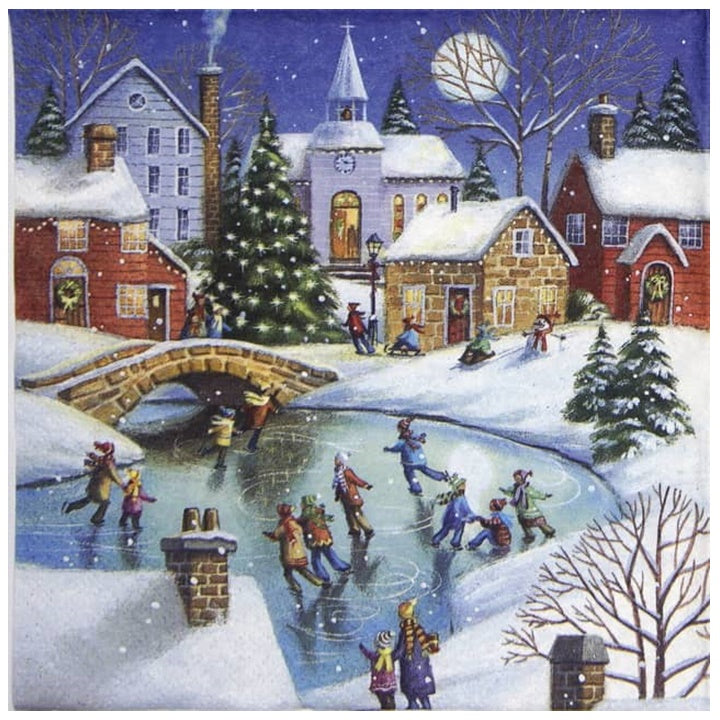 Tovaglioli per decoupage Winterly Ice Skating - 1 pezzo