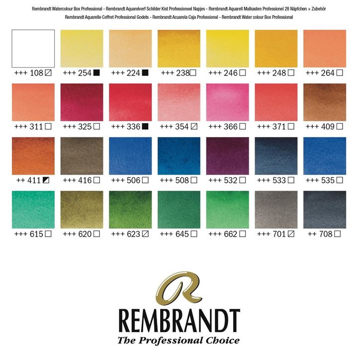 Valigetta professionale in legno per acquerelli Rembrandt 28 teglie e accessori