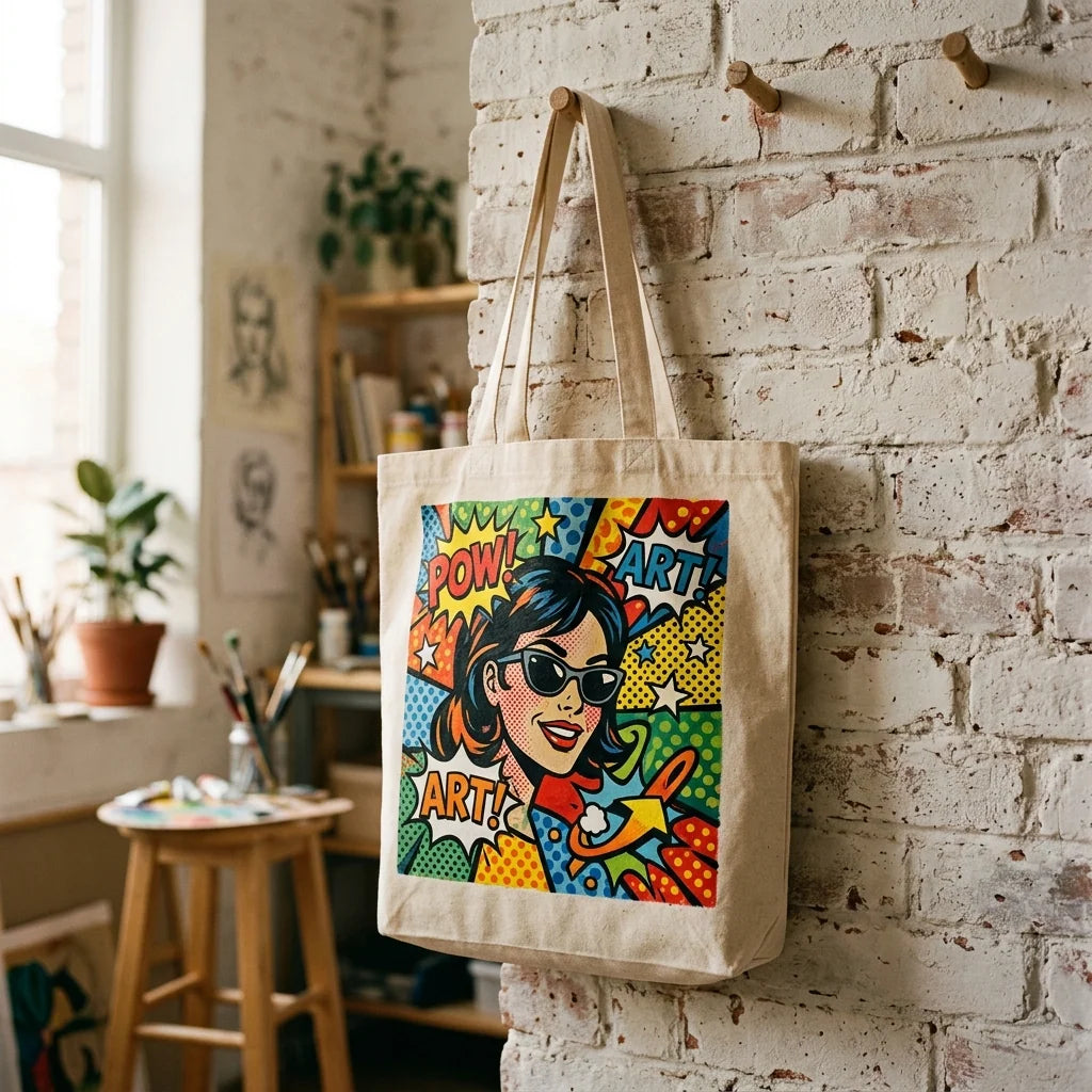Borsa con motivo pop-art dipinta con acrilico