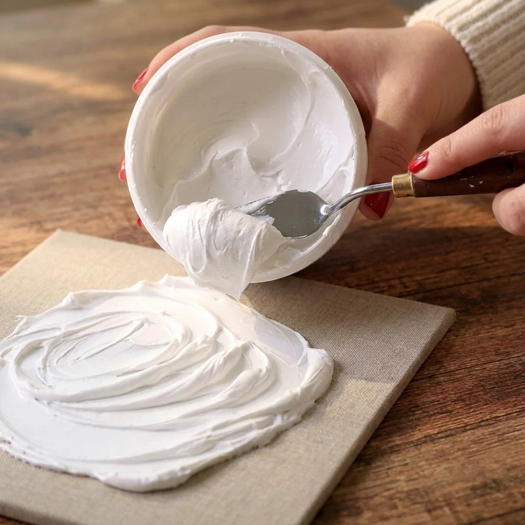 Applicazione della pasta Butter con spatola su tela