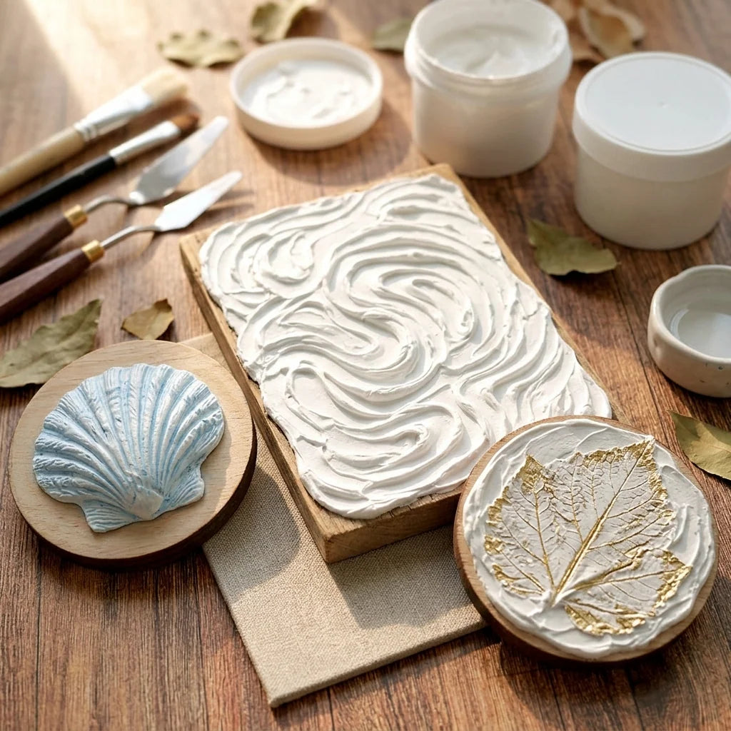 Decorazioni tridimensionali con pasta Butter — conchiglia, motivi topografici, foglia