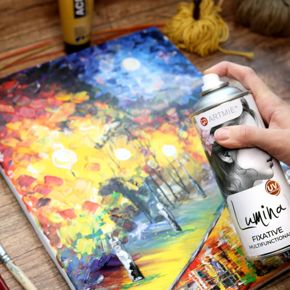 Fissaggio di un'opera a pastello colorato con lo spray fissativo ARTMIE Lumina