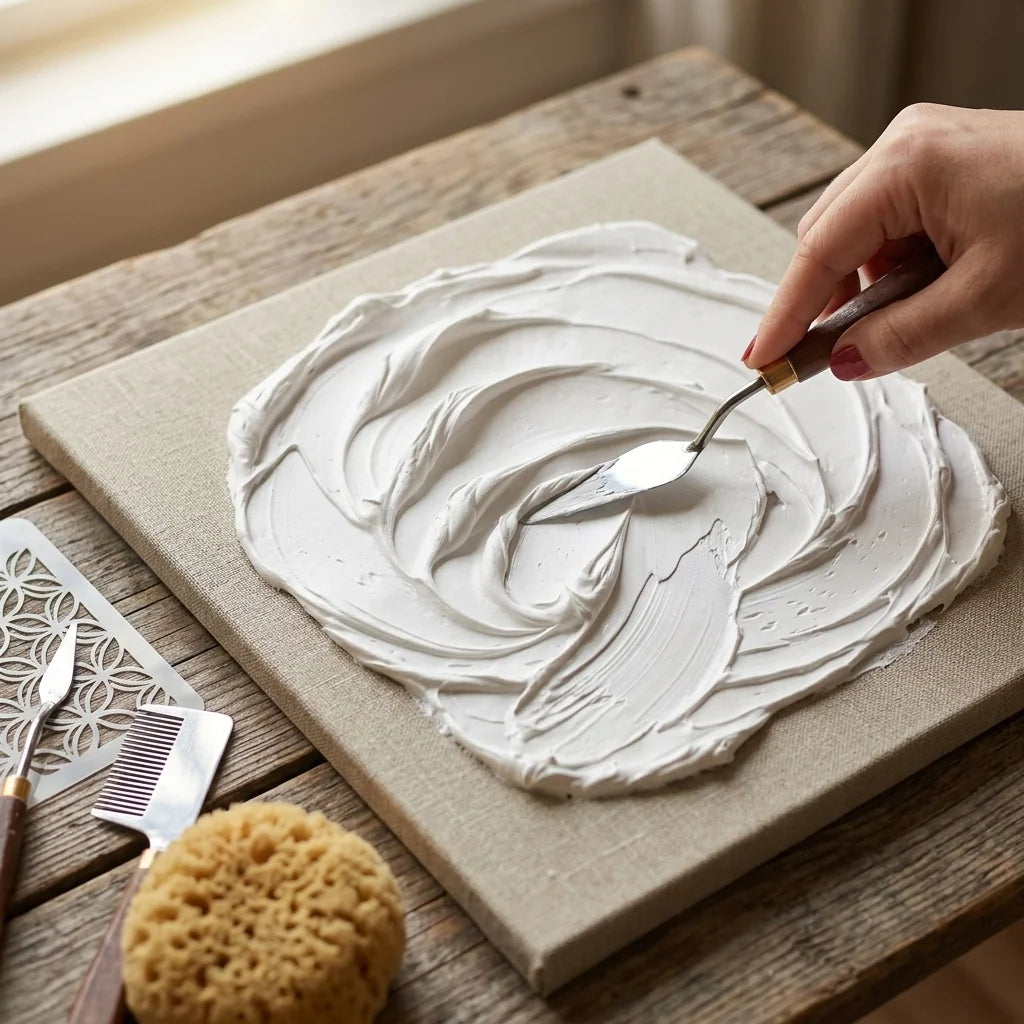 Modellazione della texture nella pasta Butter — spatola, spugna, pettine, stencil