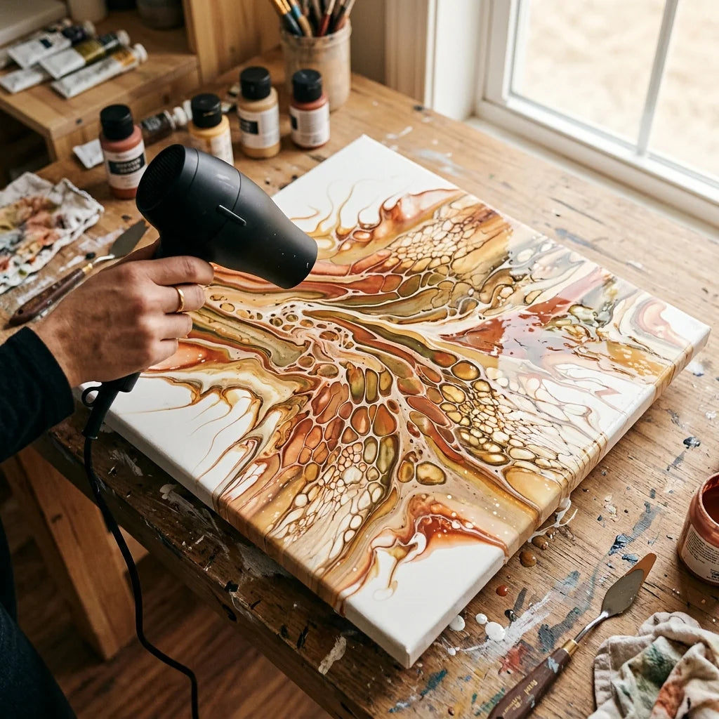 Dutch pour soffiato con l'asciugacapelli — tecnica del pouring