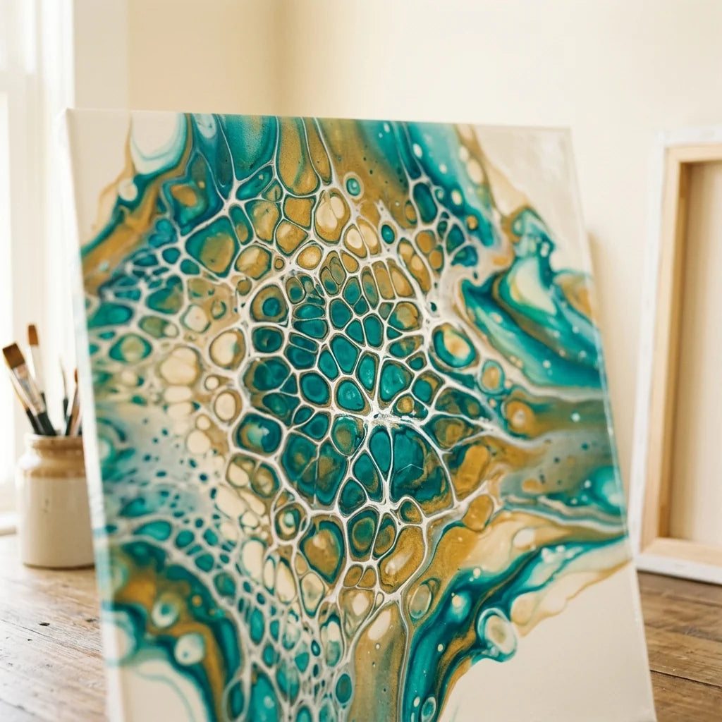 Effetto celle in un dipinto realizzato con pouring medium