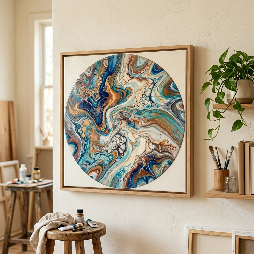 Dipinto astratto fluid art alla parete